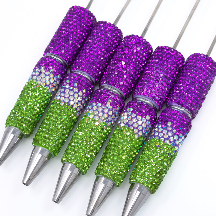 Bright Halloween (Royal Purple/Lime) Ombre Crystal Confetti Full Rhinestone Beadable Diamond Pen