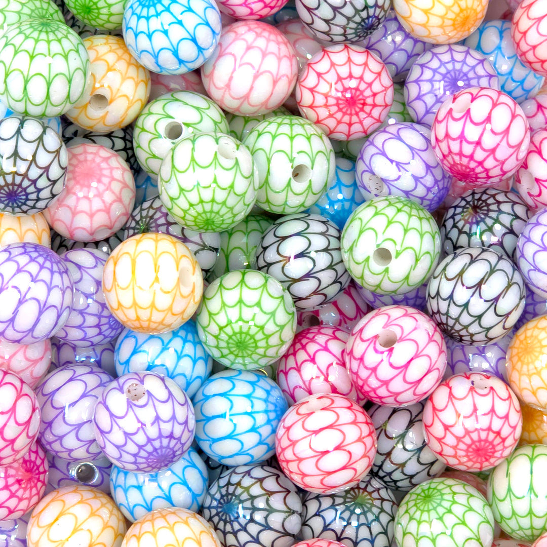 16mm AB Assorted Color/White Spider Web Print Acrylic Bead Mix (10 beads)