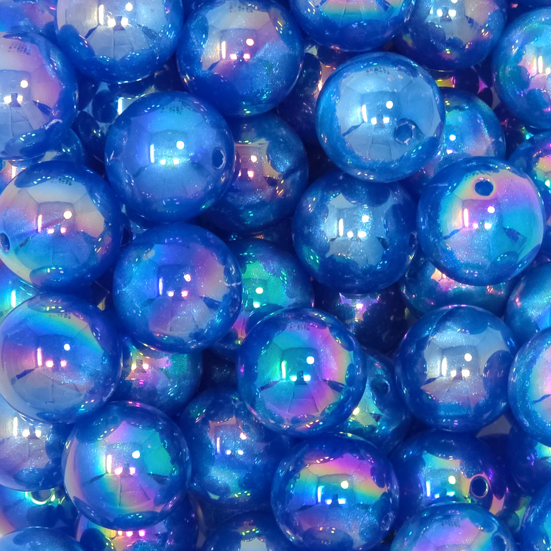 20mm AB Vibrant Royal Blue Aurora Glitter Shimmer Acrylic Beads