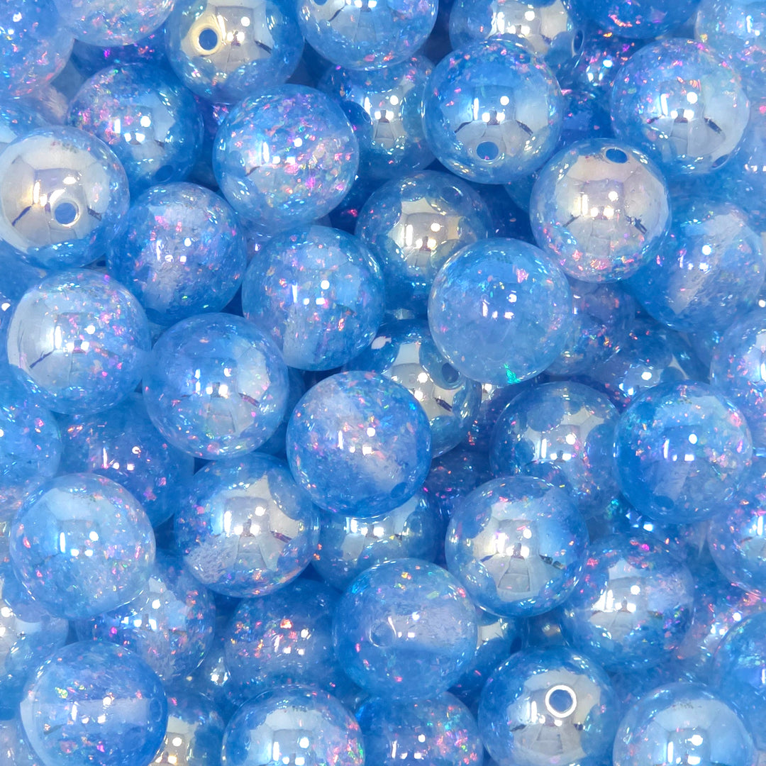 16mm UV/AB Bright Blue Holographic Surprise Glitter Acrylic Beads