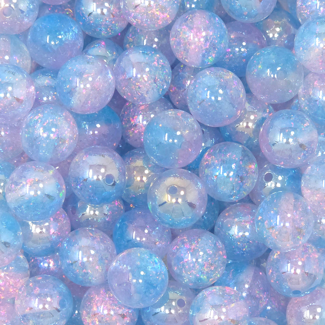 16mm UV/AB Lightest Bright Blue-Violet Holographic Surprise Glitter Acrylic Beads