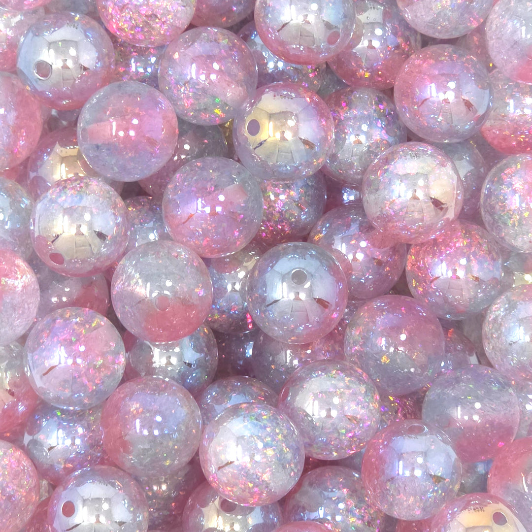 16mm UV/AB Lightest Pink-Blue Holographic Surprise Glitter Acrylic Beads