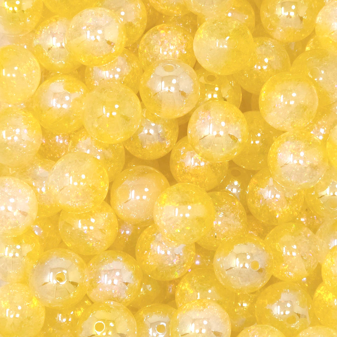16mm UV/AB Yellow Holographic Surprise Glitter Acrylic Beads