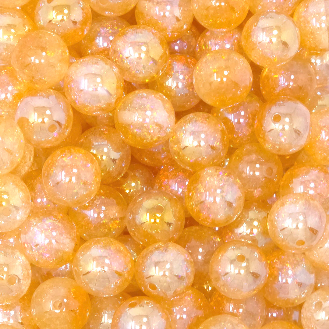 16mm UV/AB Golden Yellow-Orange Holographic Surprise Glitter Acrylic Beads
