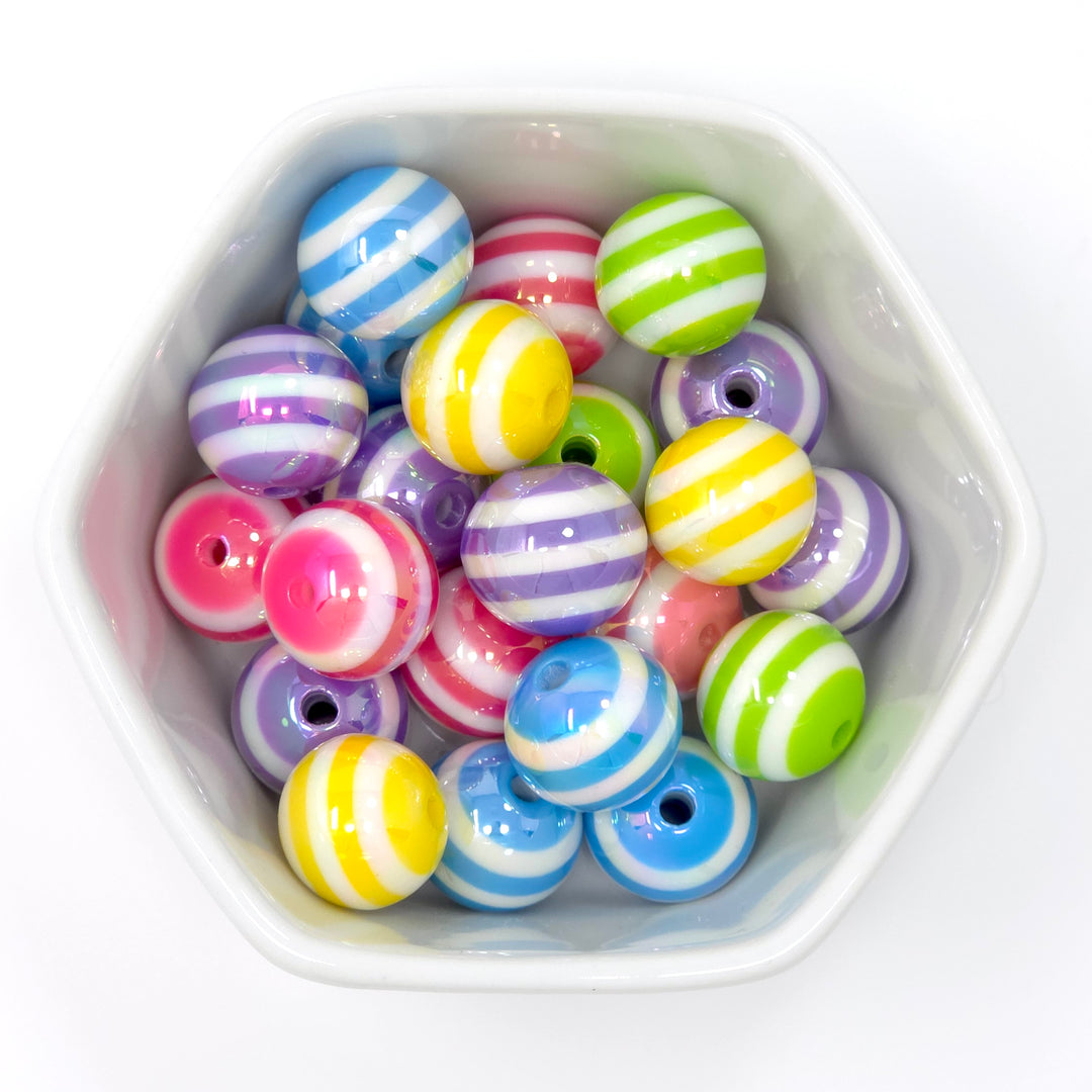 16mm AB Rainbow Stripe Acrylic Bead Mix Destash (22 beads)