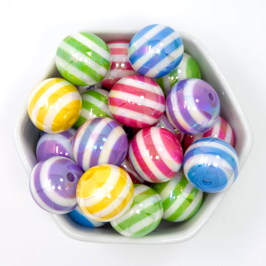 20mm AB Stripe Rainbow Acrylic Bead Mix Destash (35 beads)