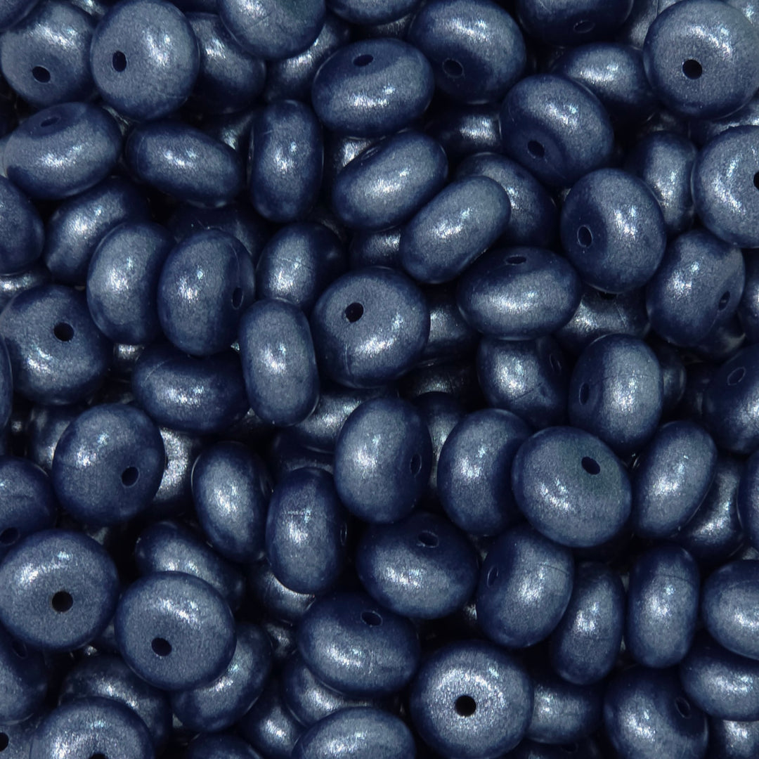 14mm Navy Blue Shimmer Pearl Abacus Silicone Beads (5 Beads)