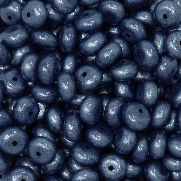 14mm Navy Blue Shimmer Pearl Abacus Silicone Beads (5 Beads)