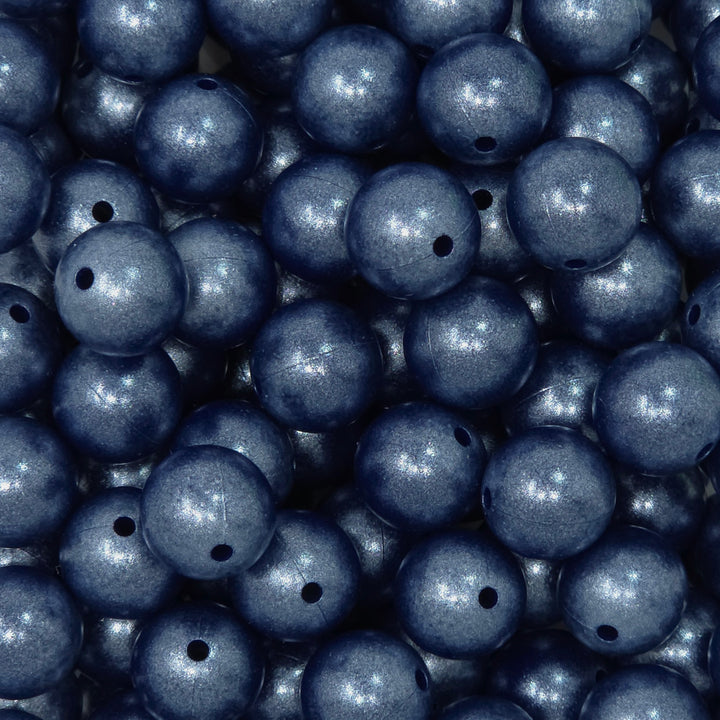 15mm Navy Blue Shimmer Pearl Silicone Bead