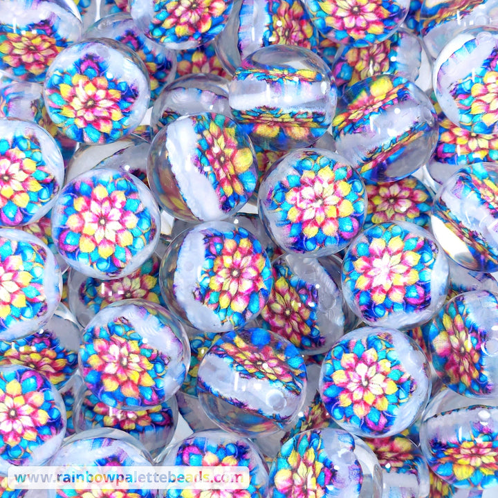 20mm 3D Flower Mandala Print Resin Acrylic Beads Beads