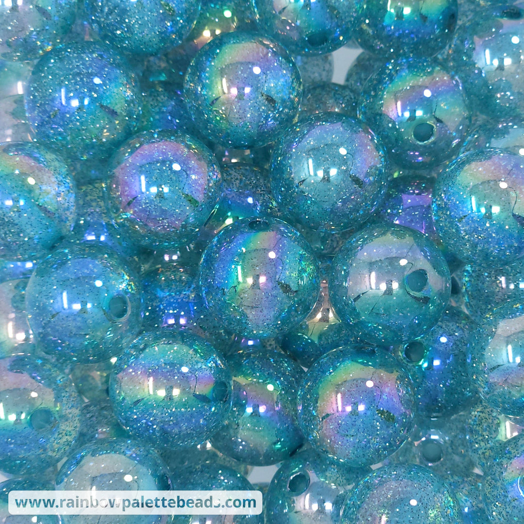 20mm AB Aqua Blue Glitter Acrylic Beads Beads