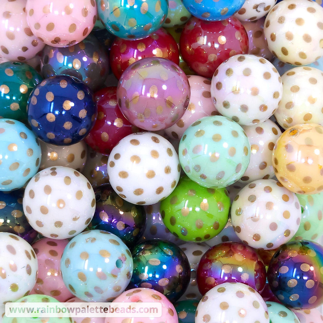 20mm AB Assorted Color Gold Dot Acrylic Print Bead Mix (10 beads) - Beads