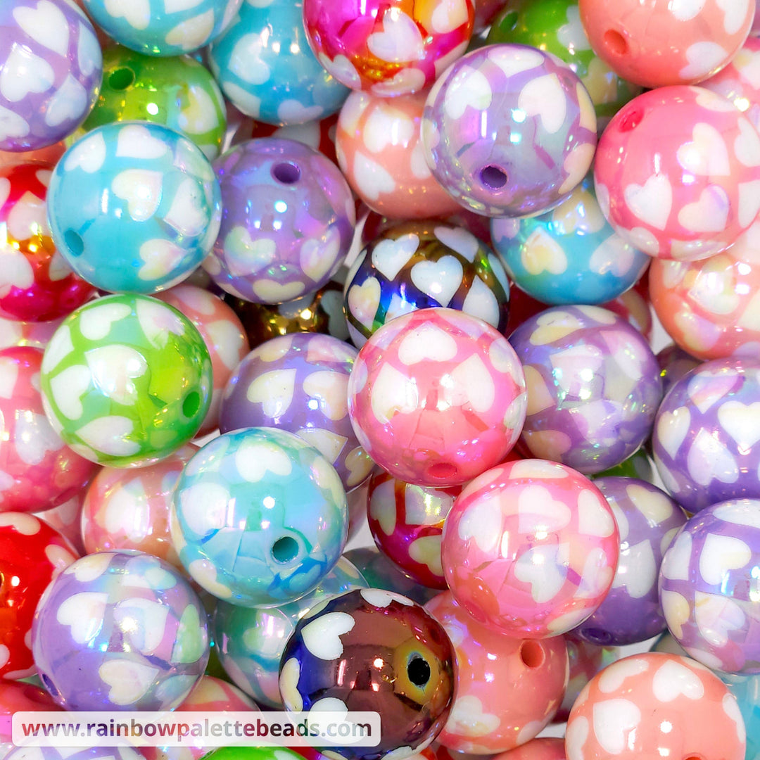 20mm AB Mixed Color Heart Acrylic Bead Mix (10 beads) Beads