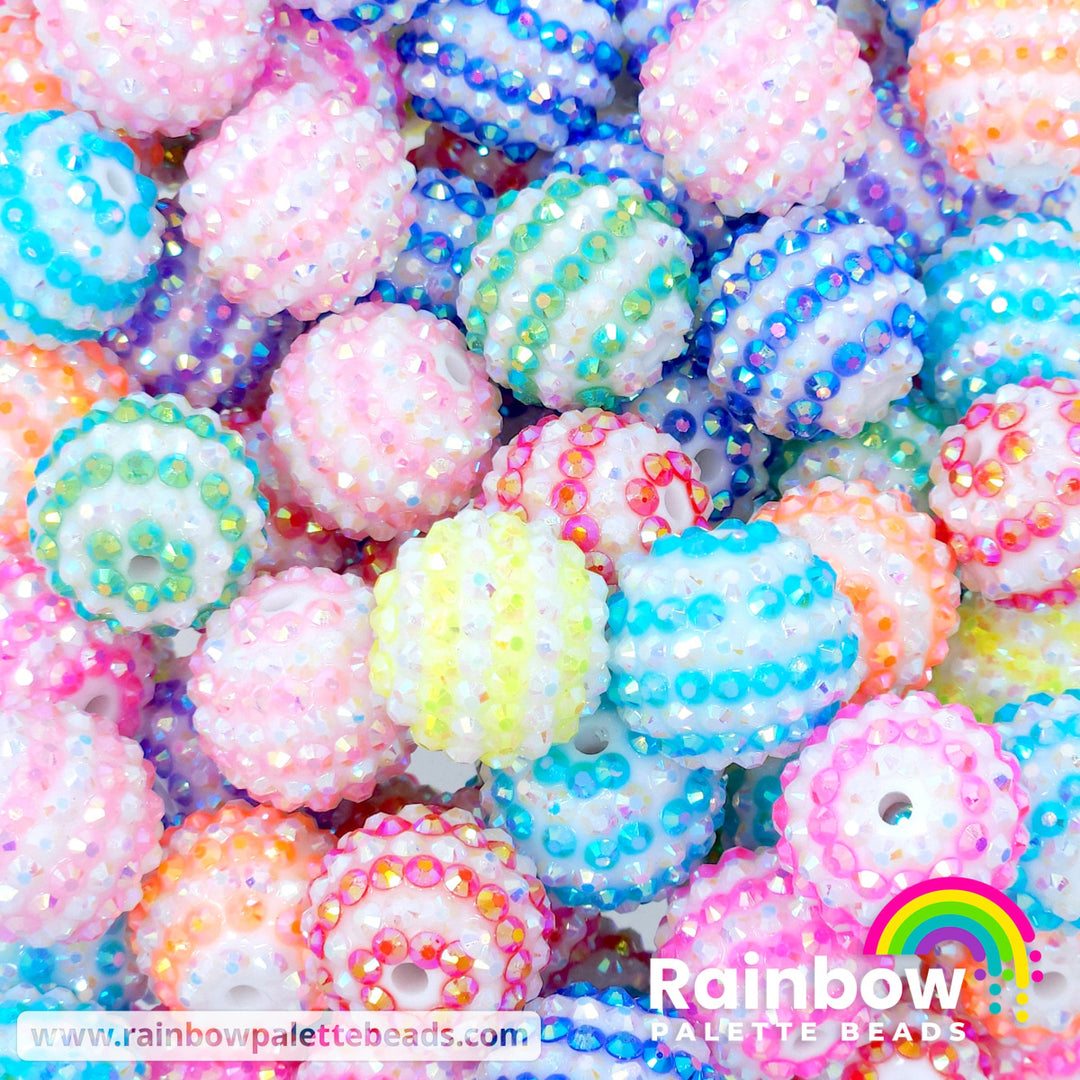 20mm AB Color/White Stripe Rhinestone Bead Mix (10 beads) Beads