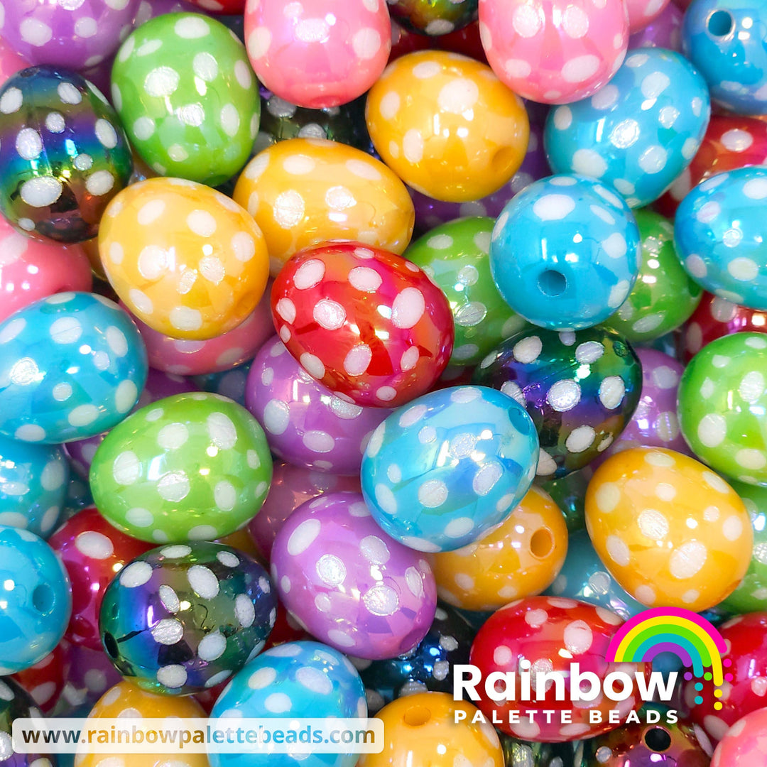 20mm AB Bright Spotted Easter Egg / Dino Egg Acrylic Bead Mix (10 beads) Beads
