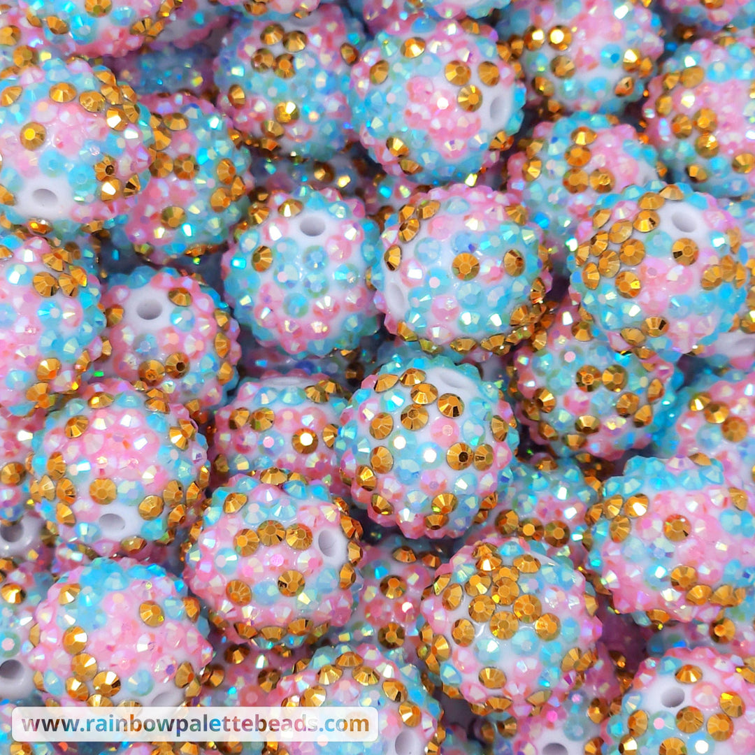 20mm AB Cotton Candy Confetti (Pink/Blue/Gold) Acrylic Rhinestone Beads Beads
