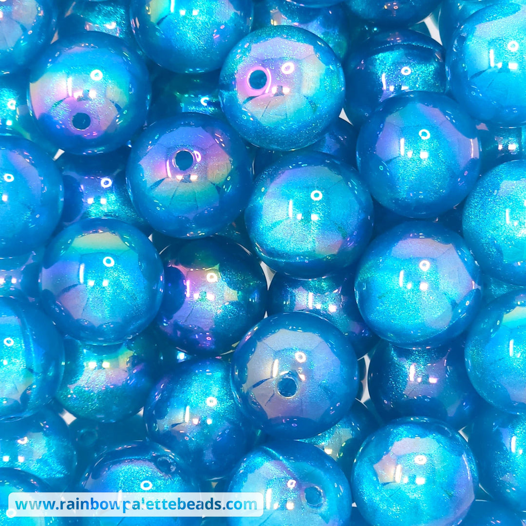 20mm Deep Aqua Aurora Glitter Shimmer Acrylic Beads Beads