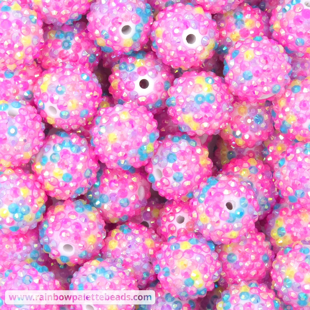20mm AB Heavy Pink Spring Confetti Rhinestone Beads - Beads