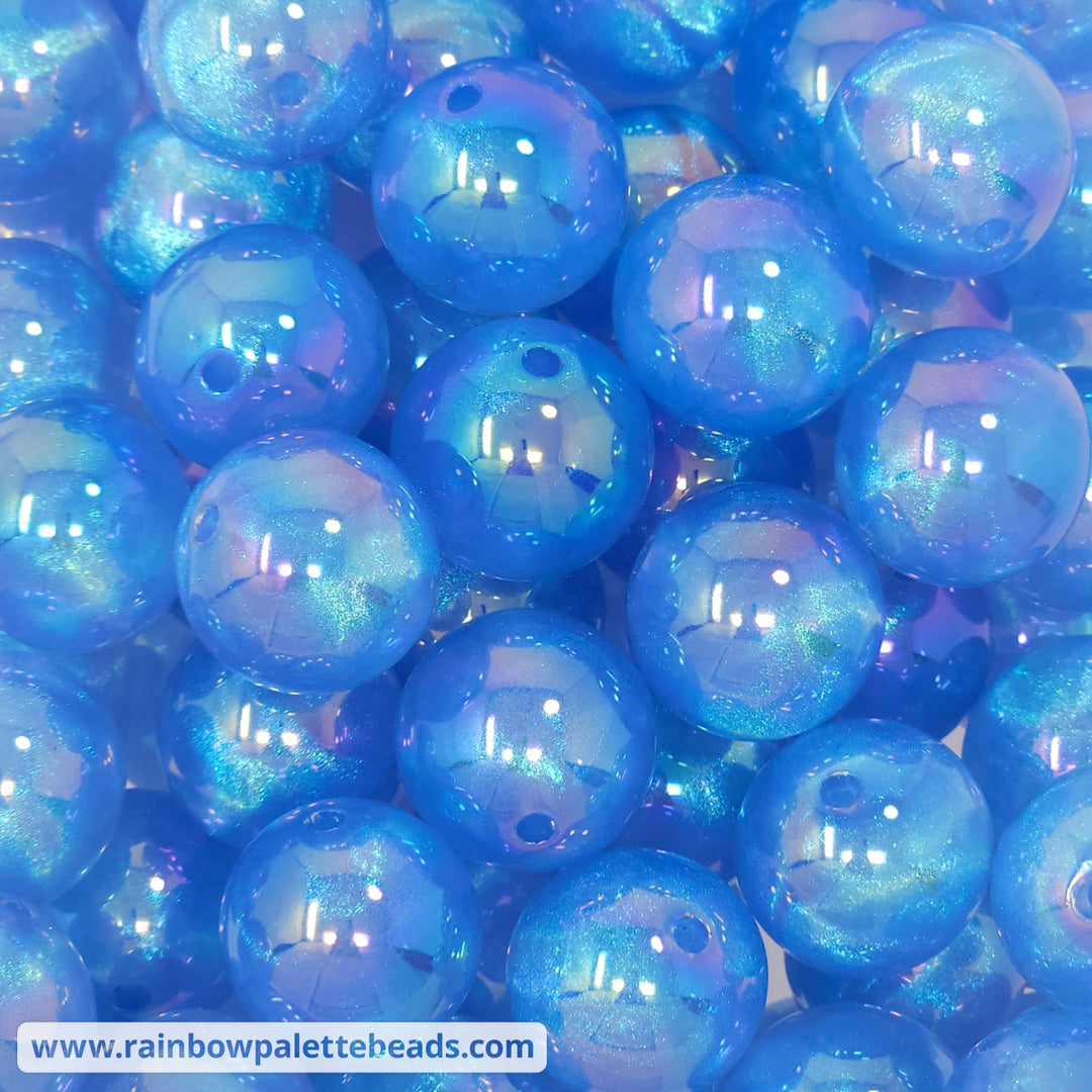 20mm AB Light Blue Aurora Glitter Shimmer Acrylic Beads - Beads