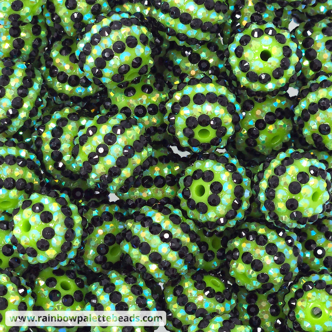 20mm AB Lime/Black Stripe Rhinestone Beads Beads