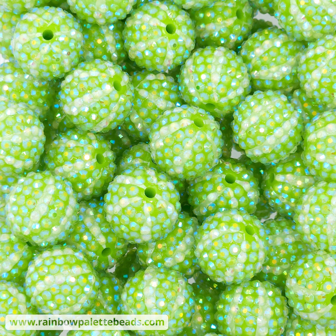 20mm AB Lime Green Vertical Striped Rhinestone Beads Beads
