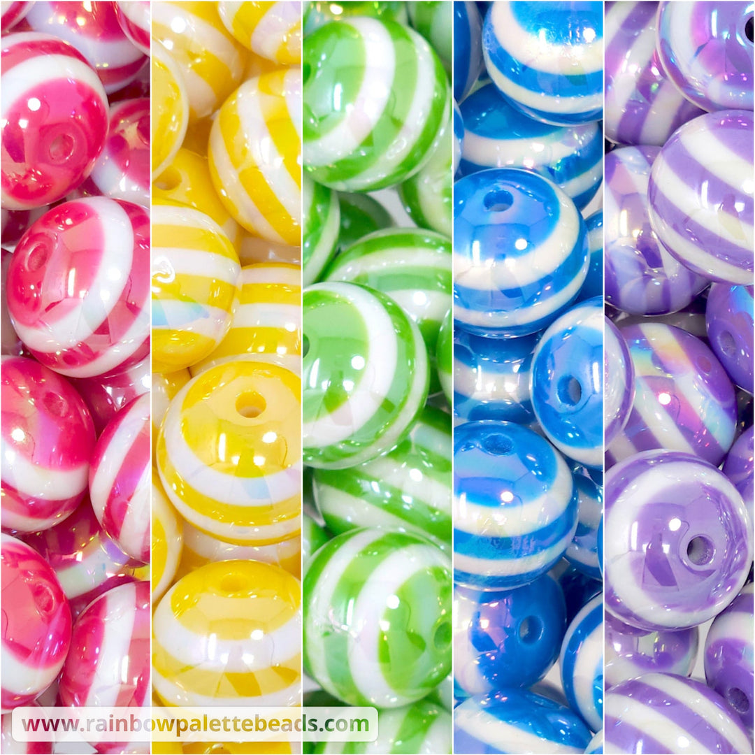 20mm AB Stripe Rainbow Acrylic Bead Mix (25 beads) Beads
