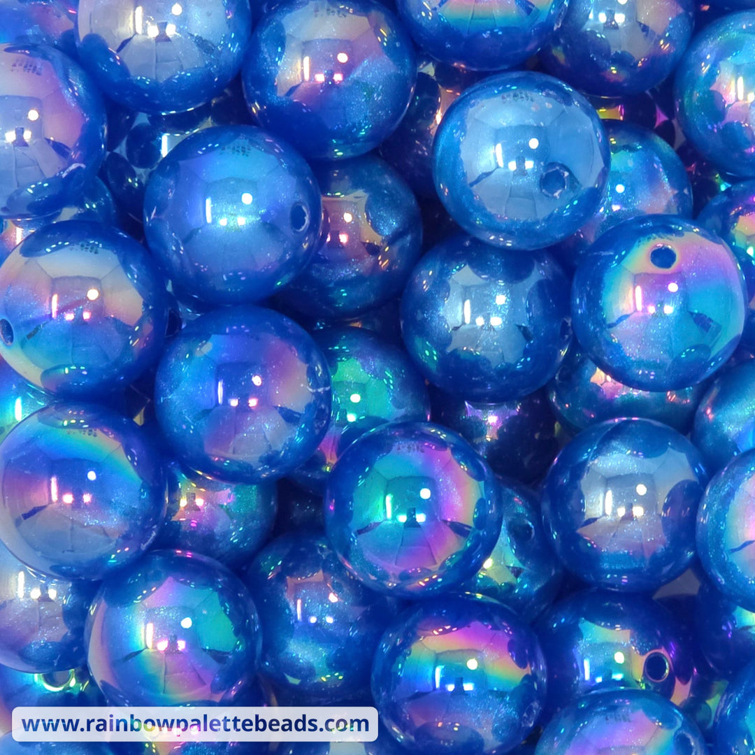 20mm AB Vibrant Royal Blue Aurora Glitter Shimmer Acrylic Beads - Beads