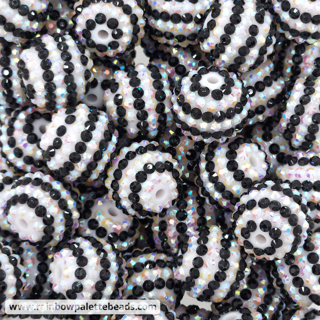 20mm AB White/Black Stripe Acrylic Rhinestone Beads Beads