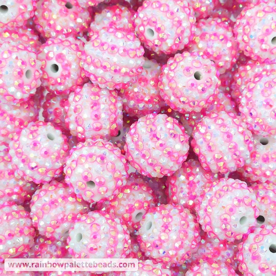 20mm AB White/Bright Pink Stripe Acrylic Rhinestone Beads Beads