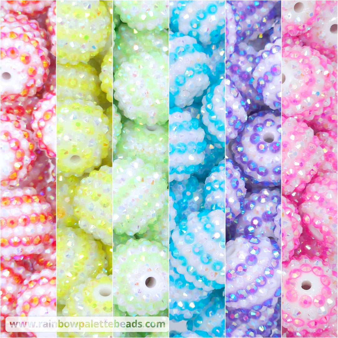 20mm AB White/Color Stripe Rainbow Rhinestone Bead Mix (30 beads) Beads