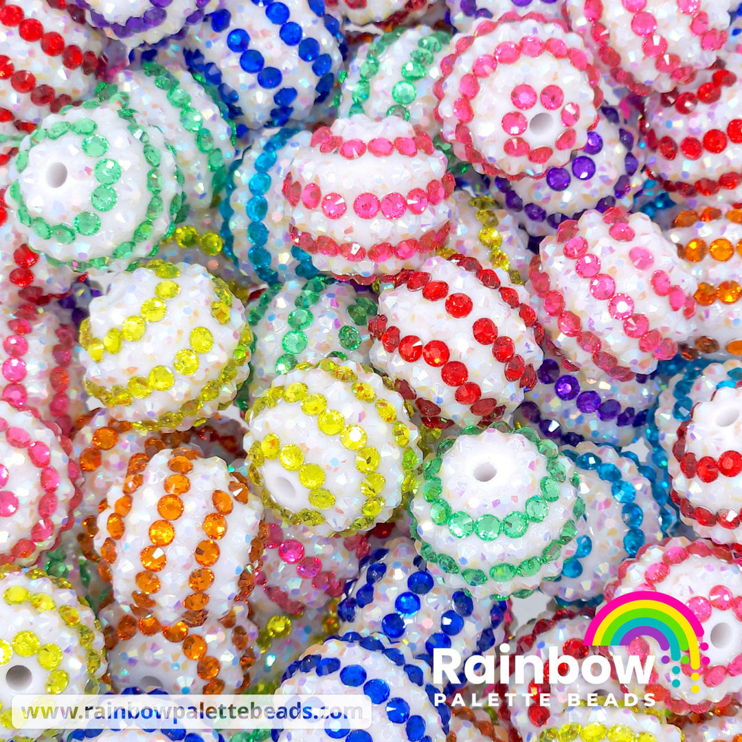 20mm AB White & Crystal Color Stripe Rhinestone Bead Mix (10 beads) Beads