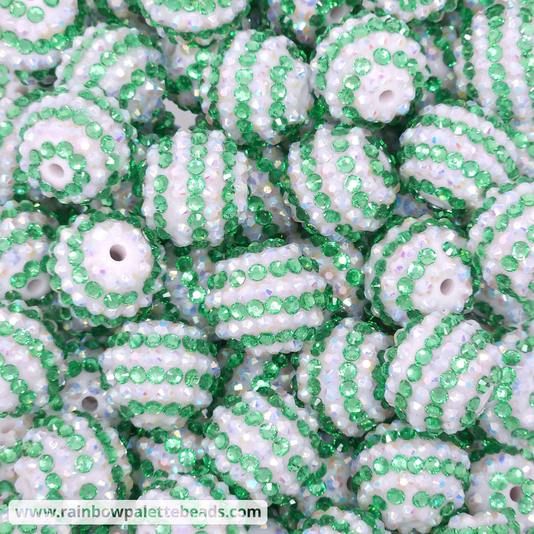 20mm AB White/Green Crystal Stripe Rhinestone Beads Beads