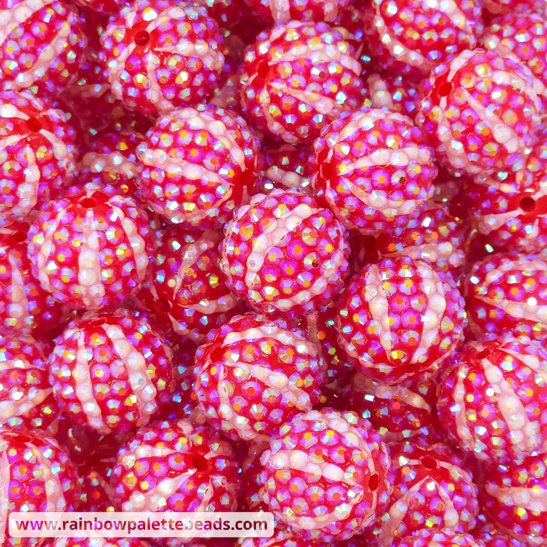 20mm AB Wide-Spaced Peppermint Bright Red/White Rhinestone Beads Beads