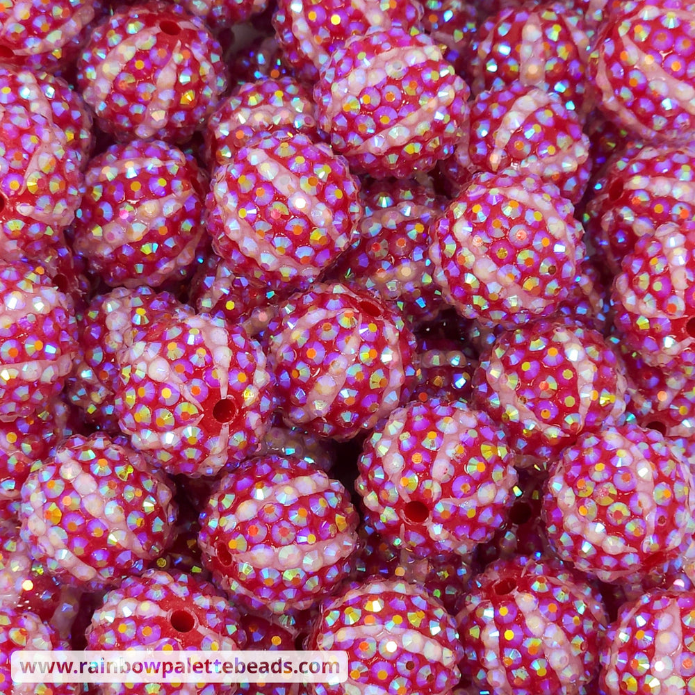 20mm AB Wide-Spaced Peppermint Red/White Rhinestone Beads Darker Red Beads