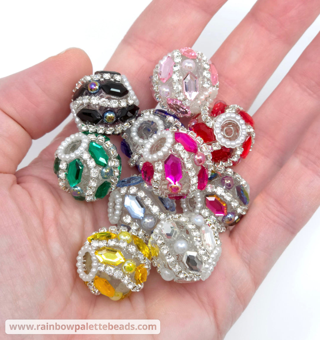 20mm Assorted Color Diamond Jewel & Pearl Acrylic Beads - Beads