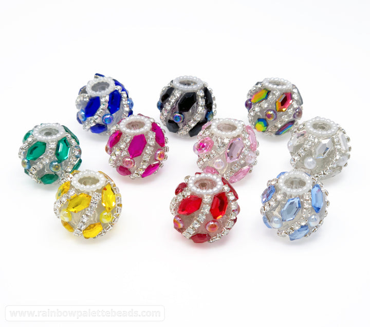 20mm Assorted Color Diamond Jewel & Pearl Acrylic Beads - Beads