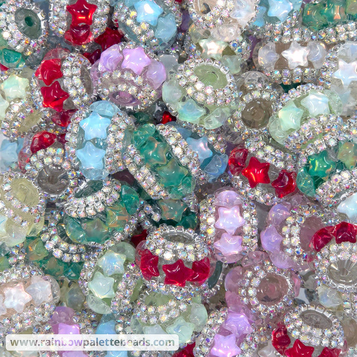 20mm Assorted Color Rondelle Princess Encrusted Star Rhinestone Bead Mix (10 beads) - Beads