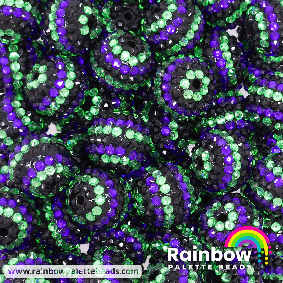 20mm Black/Purple/Green Stripe Rhinestone Beads (Halloween) Beads