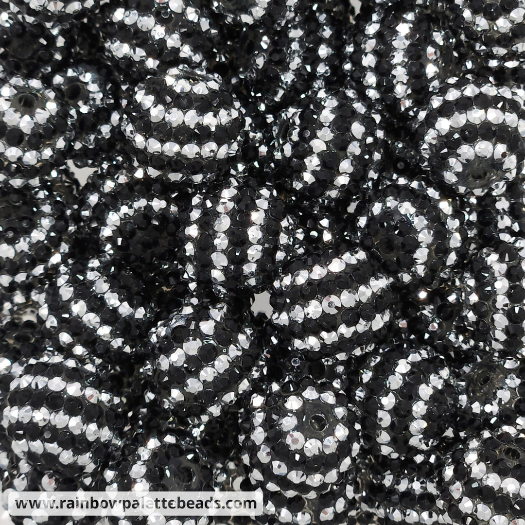 20mm Black/Silver Stripe Rhinestone Beads Beads