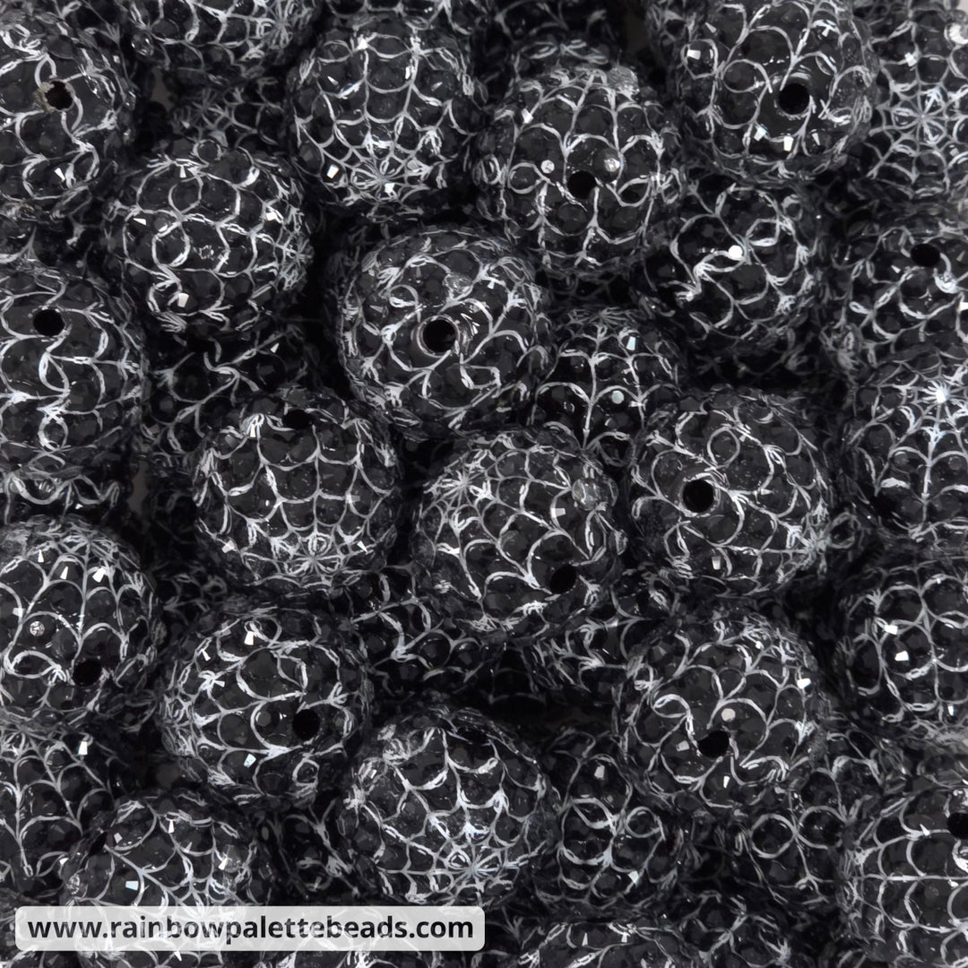 20mm Black Spider Web Rhinestone Beads - Beads