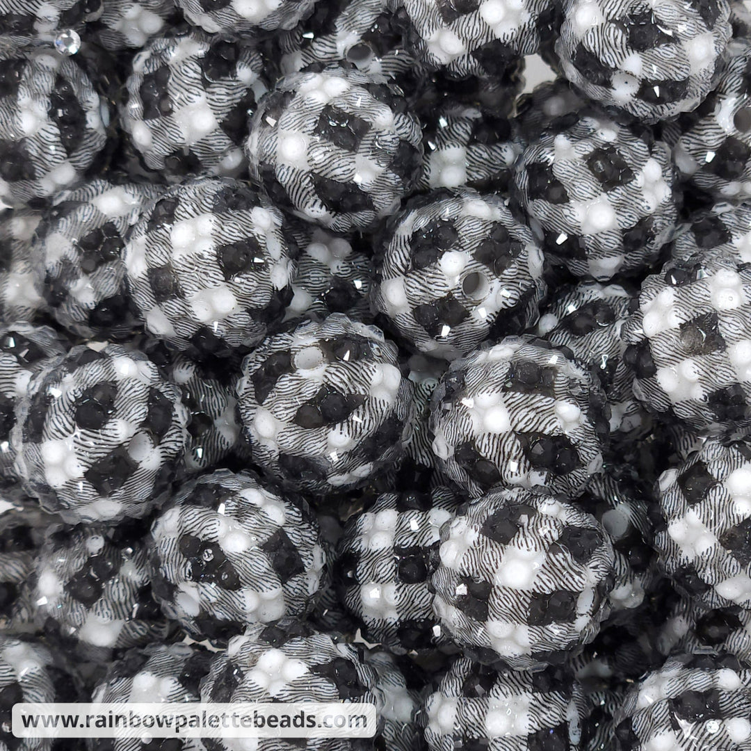 20mm Black/White Plaid Rhinestone Beads Beads