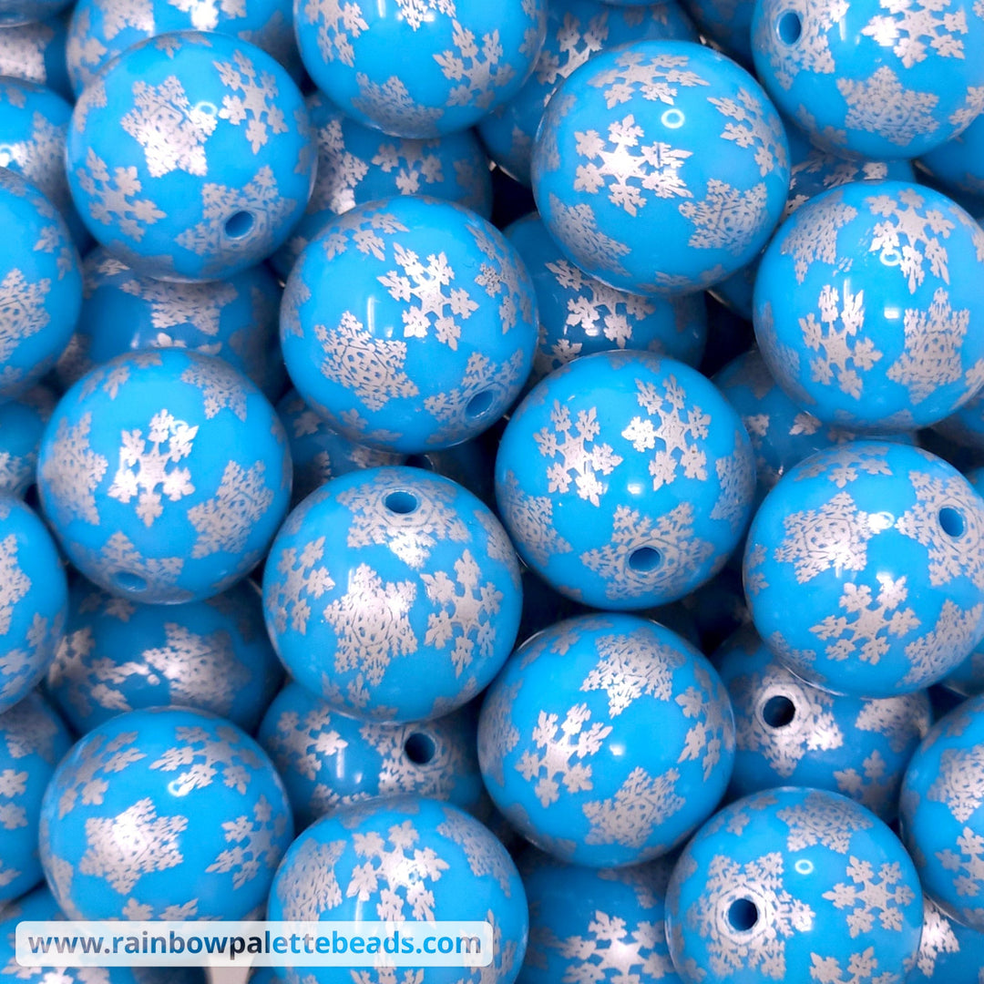20mm Blue Multi Snowflake Print Acrylic Beads Beads
