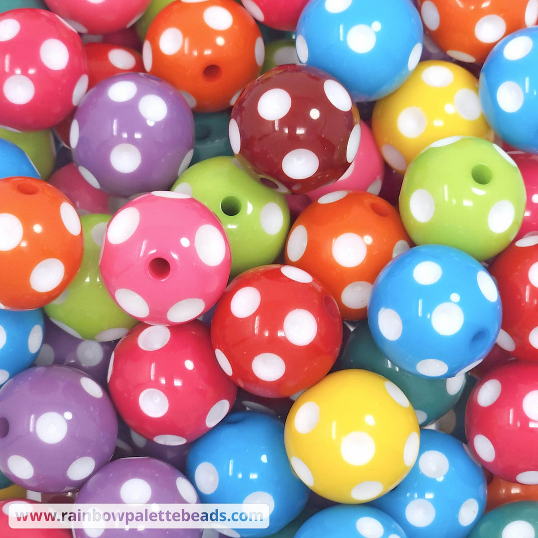 20mm Bright Assorted Color Polka Dot Acrylic Bead Mix (10 beads) Beads