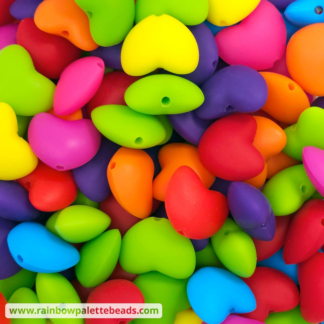 20mm Bright Silicone Heart Bead Mix (10 Beads) - Beads