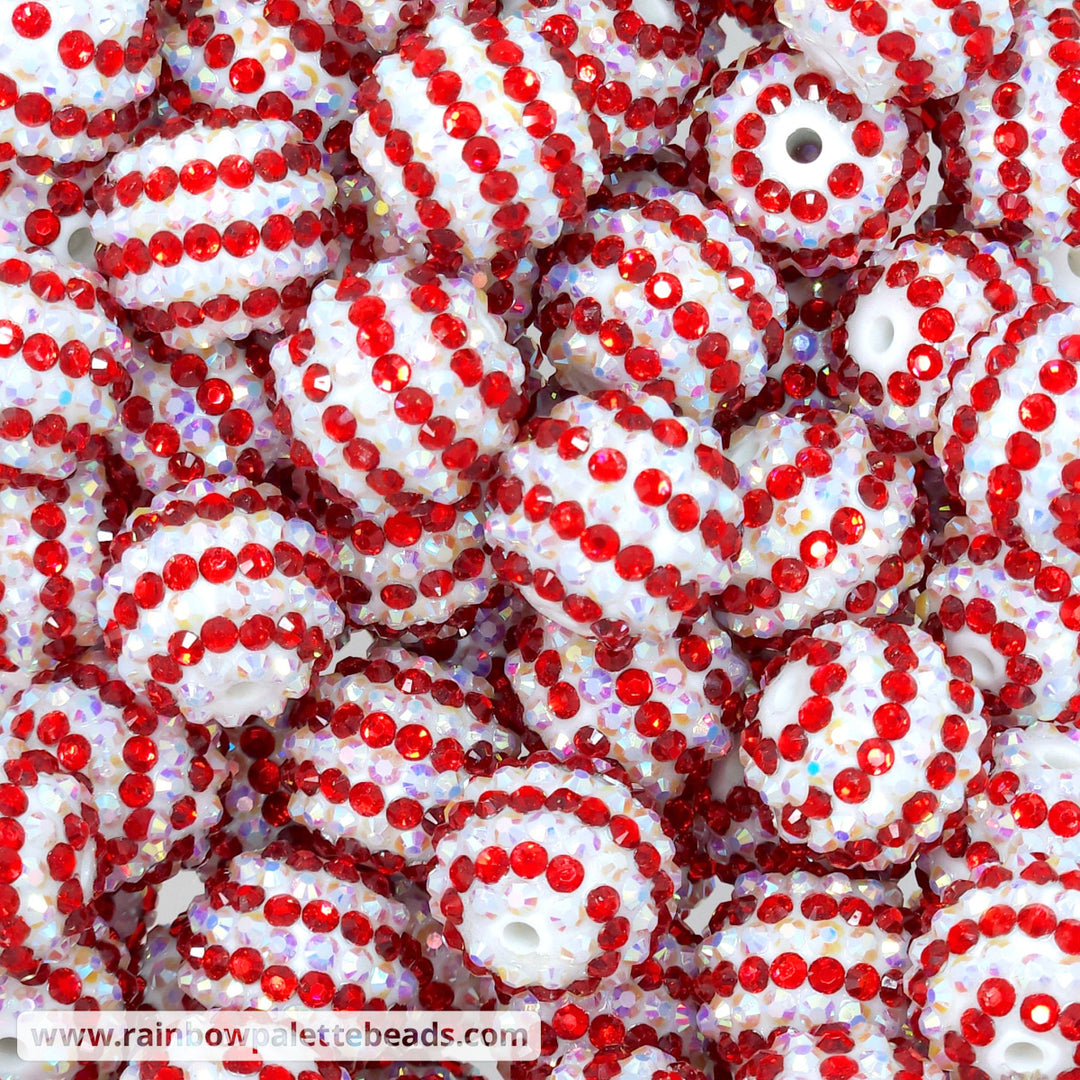 20mm Candy Cane Red/White Stripe Rhinestone Beads Beads