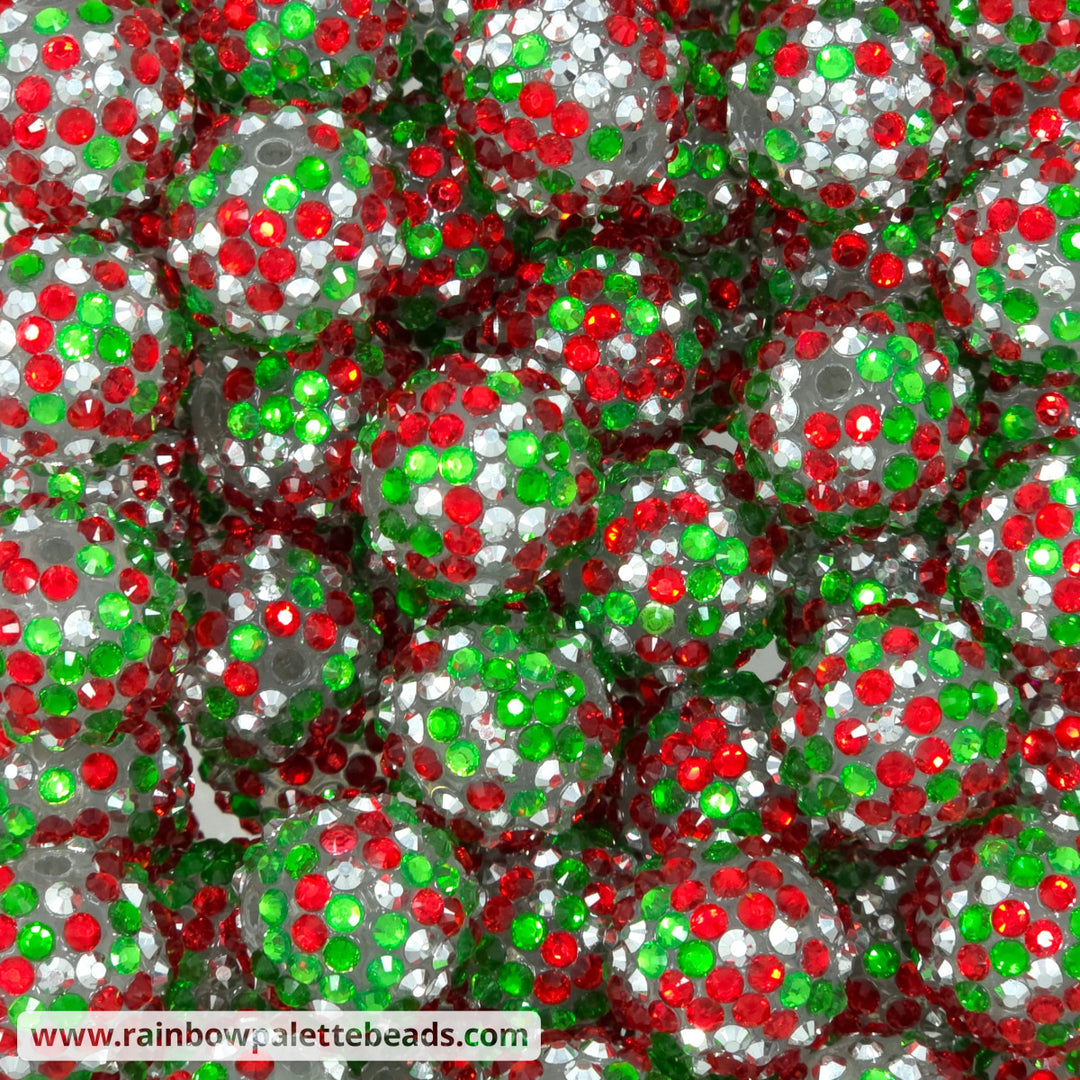 20mm Christmas Confetti Rhinestone Beads - True Christmas Green - Beads