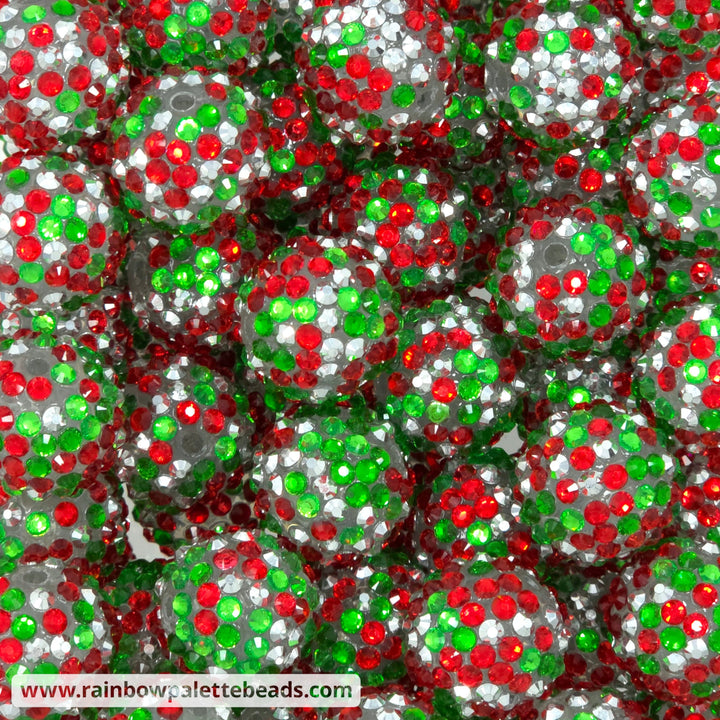 20mm Christmas Confetti Rhinestone Beads - True Christmas Green - Beads