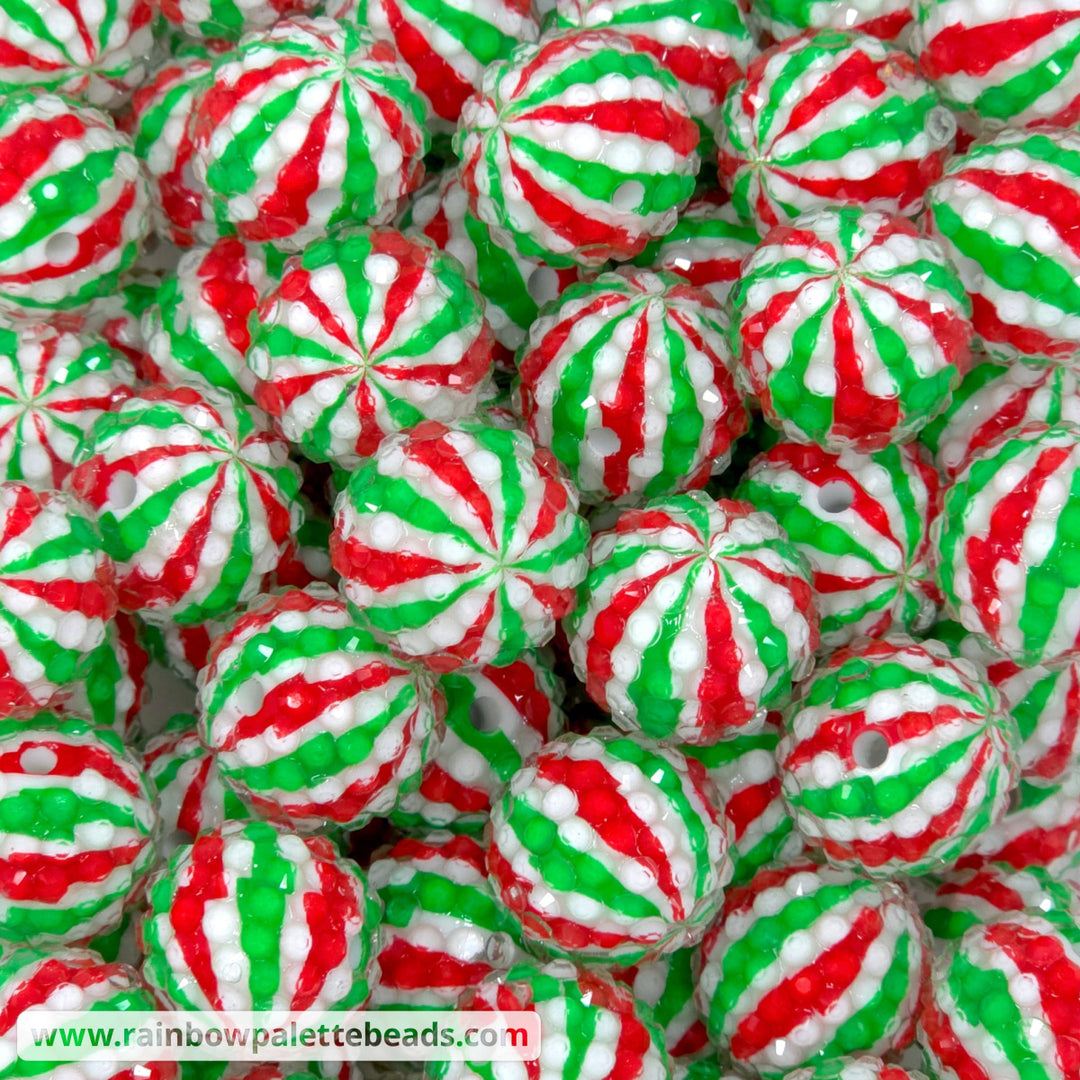 20mm Christmas Peppermint Print Rhinestone Beads - Beads