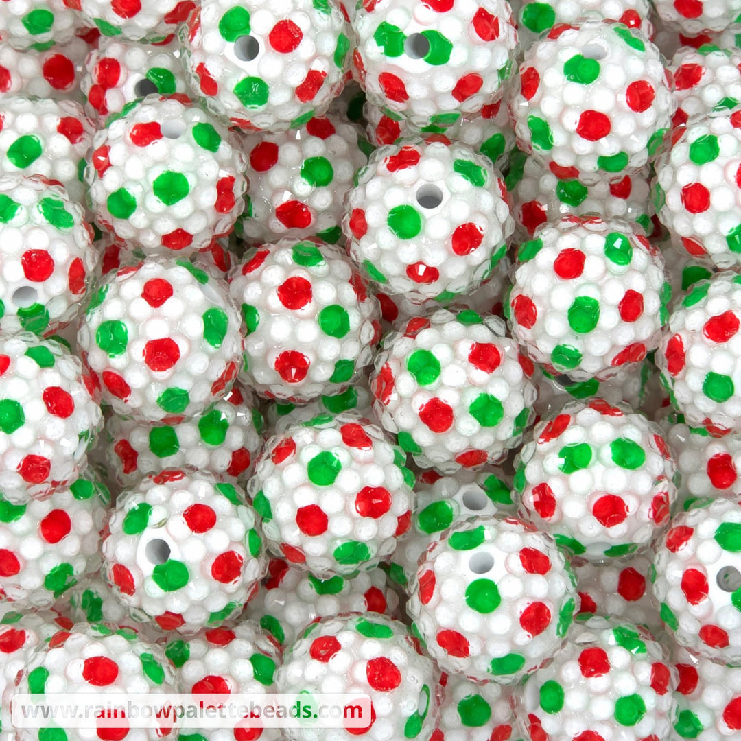 20mm Christmas Polka Dot Print Rhinestone Beads - Beads