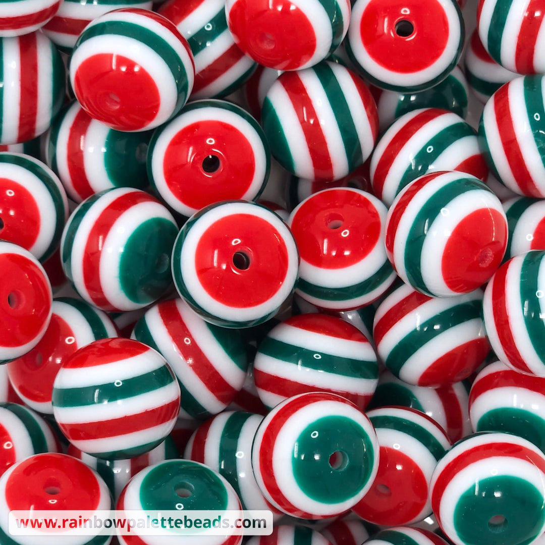 20mm Christmas Red/Green Stripe Acrylic Beads Beads